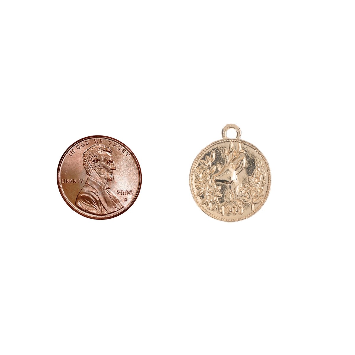 Dainty 18k Gold Filled Coin Bambi Charm Rustic Medallion for Bracelet Necklace Pendant Earring Findings for Jewelry Making C-237 - DLUXCA