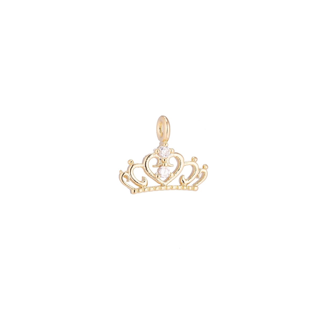 Dainty 18K Gold Filled Crown Tiara Queen Cubic Zirconia Necklace Pendant Bracelet Earring Charm for Jewelry MakingC-153 - DLUXCA