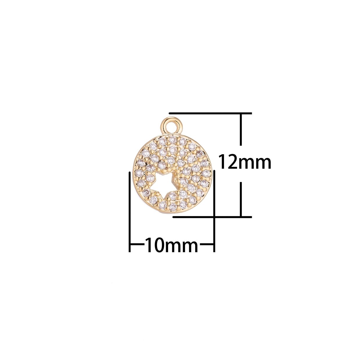 Dainty 18k Gold Filled CZ Clear Micro Pave Coin Charm, Star Round Disc Pave Charm, Pave Dangle Charm for Necklace Pendant Hoop Earring C-148 - DLUXCA