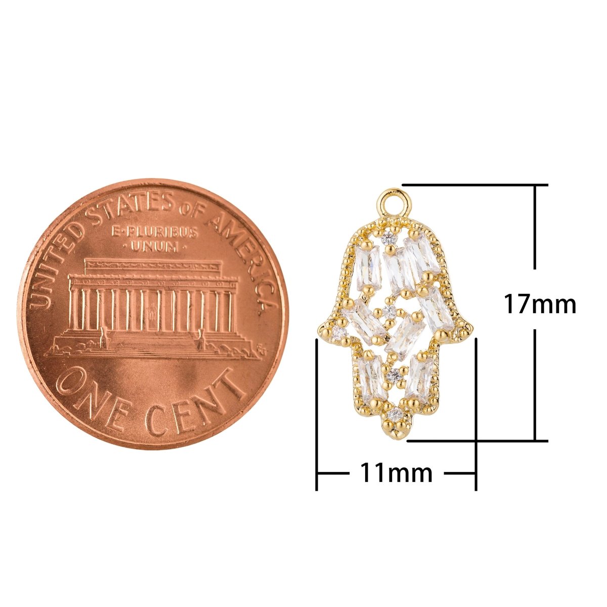 Dainty 18k Gold Filled CZ Hamsa Hand Charm Tiny Hamsa Charm in Micro Pave Hand of Fatima Charm for Bracelet Necklace Earring MakingC-366 - DLUXCA