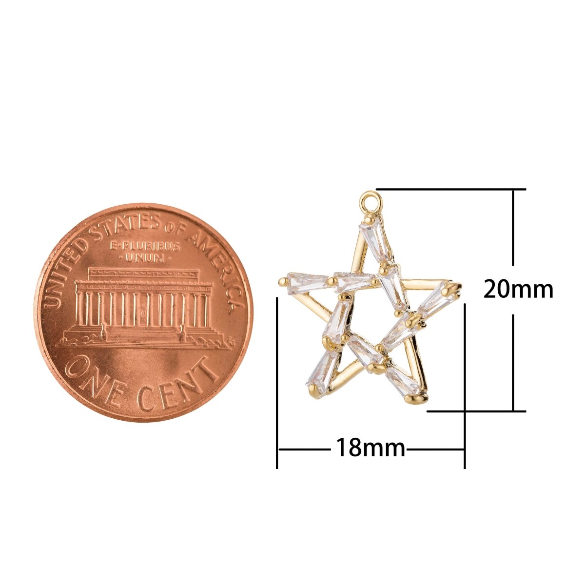 Dainty 18k Gold Filled CZ Star Charm Tiny Charm in Baguette Charm Star Shape Celestial Charm for Bracelet Necklace Earring Making, C-362 - DLUXCA