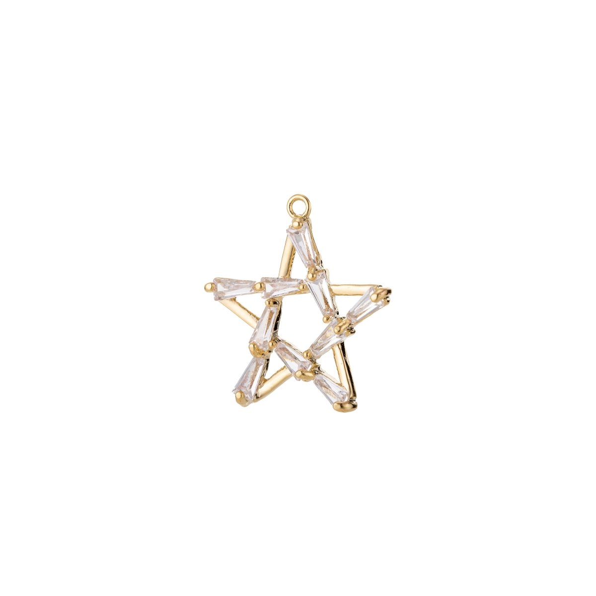 Dainty 18k Gold Filled CZ Star Charm Tiny Charm in Baguette Charm Star Shape Celestial Charm for Bracelet Necklace Earring Making, C-362 - DLUXCA