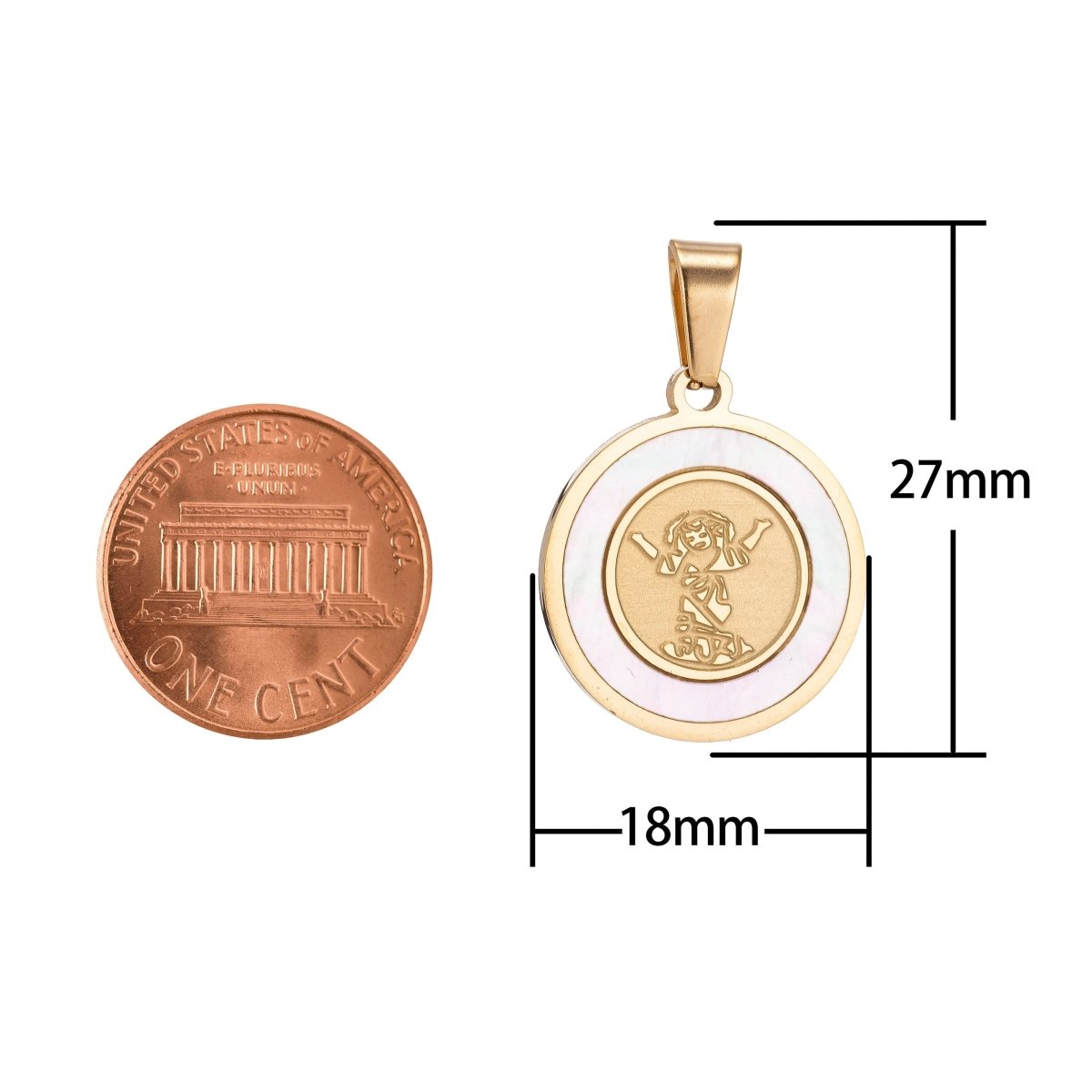 Dainty 18K Gold Filled Divino Nino Medal (Divine Infant Jesus) Coin with Sea Shell Religious Jewelry J-390 - DLUXCA
