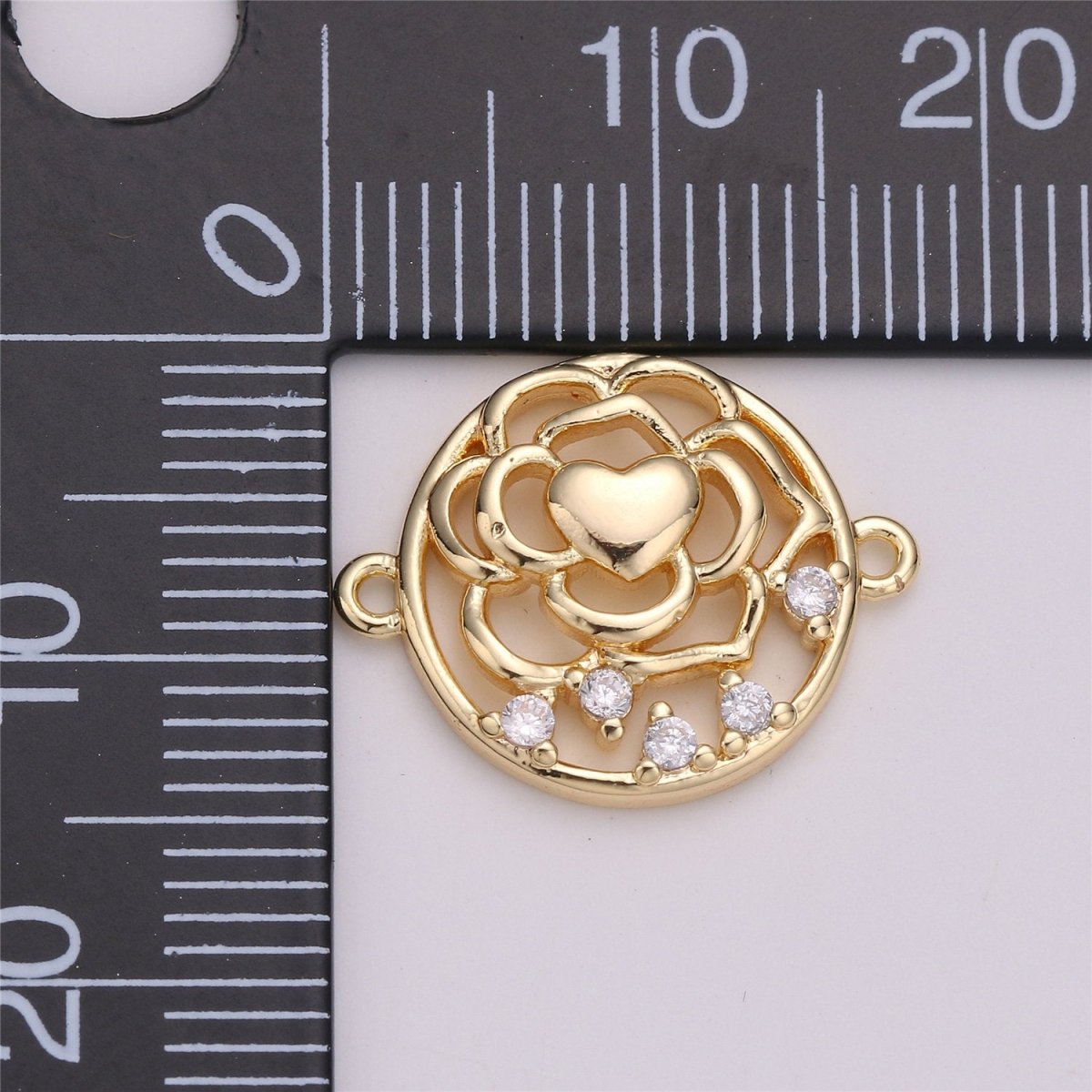 Dainty 18k Gold filled Filigree Gold Flower with Heart Charms, Cutout, Flower Filigree Heart, Filigree Heart Connector, C-530 - DLUXCA
