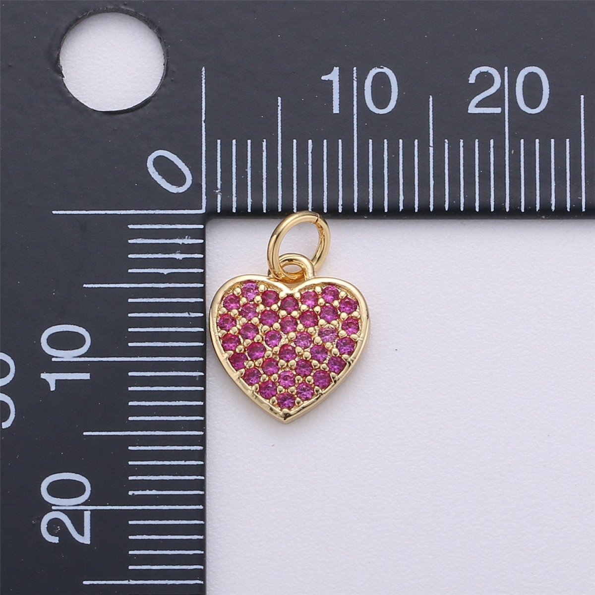 Dainty 18K Gold Filled Heart Charm Micro Pave Heart Charm Magenta Heart CharmC-479 - DLUXCA