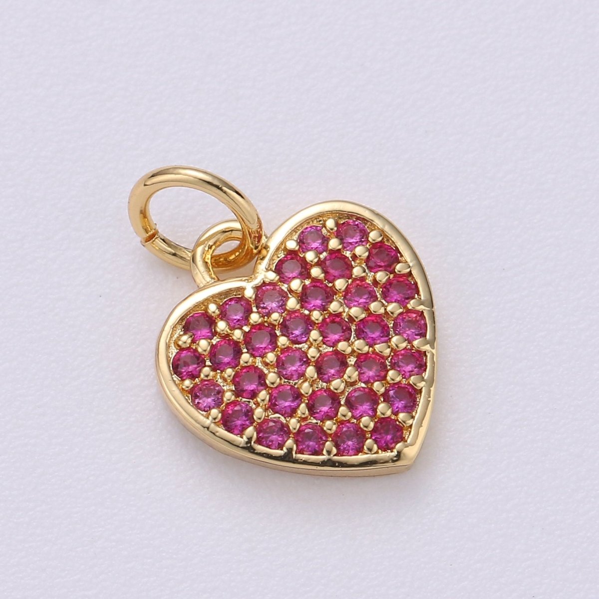 Dainty 18K Gold Filled Heart Charm Micro Pave Heart Charm Magenta Heart CharmC-479 - DLUXCA