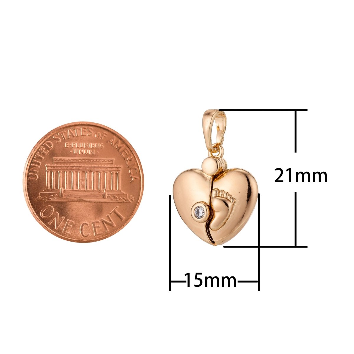 Dainty 18K Gold Filled Hearts charm with Baby Foot print charm for Necklace Bracelet Earring Making H-816 - DLUXCA