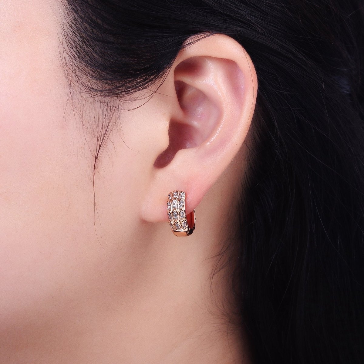 Dainty 18K Gold Filled Huggie Earring with Micro Pave Stone Lever Back Earring AB799 - DLUXCA