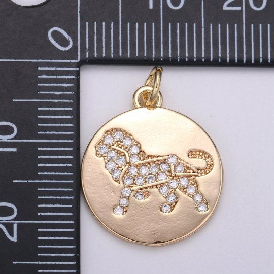Dainty 18k Gold Filled Leo Coin Medallion Charm for Bracelet Necklace Pendant Lion Wild Animal Findings for Jewelry Making,E-099 - DLUXCA