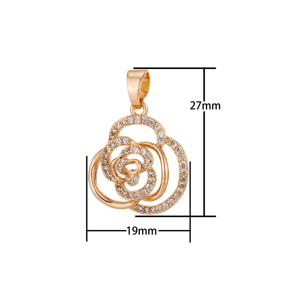 Dainty 18K Gold Filled or Rose Gold Rose Flower Charm Pendant w/ Bails Floral Cubic Zirconia Necklace for Jewelry Making H-801 - DLUXCA