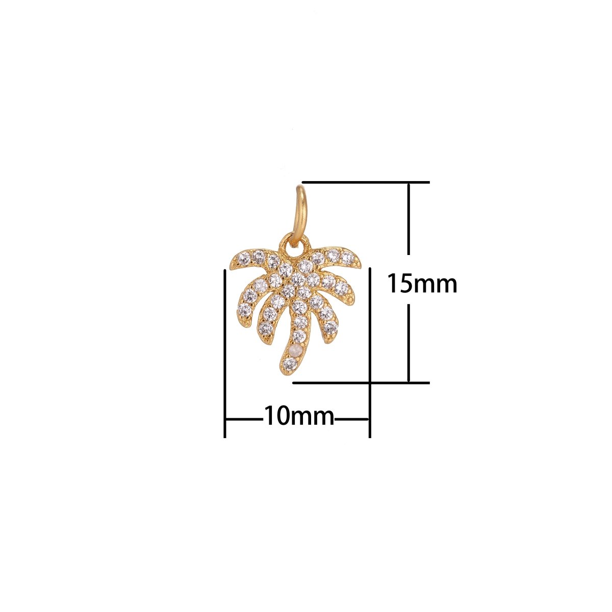 Dainty 18k Gold Filled Palm Branch Leaf Nature Lover, Gift, DIY Cubic Zirconia Necklace Pendant Earring Charm for Jewelry MakingC-155 - DLUXCA