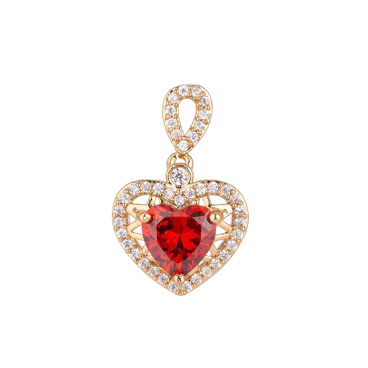 Dainty 18k Gold Filled Red Emerald Heart Love Charm Pendant Classic Love Heart Cut Cubic Zircon Gemstone Necklace for Jewelry Making Valentines Day H-238 - DLUXCA