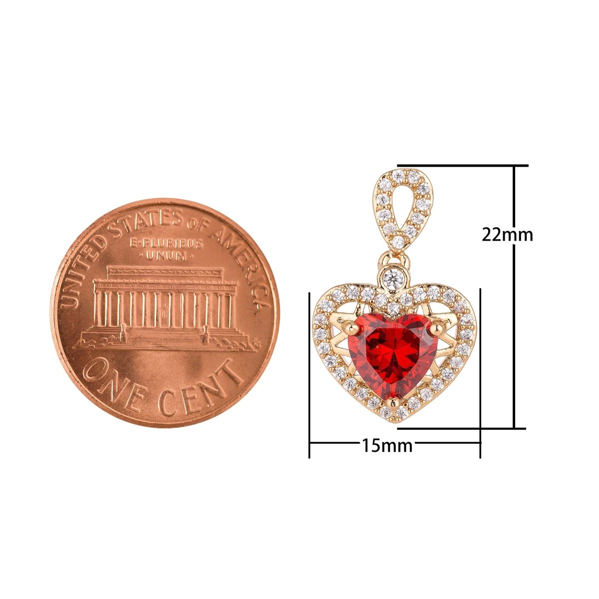 Dainty 18k Gold Filled Red Emerald Heart Love Charm Pendant Classic Love Heart Cut Cubic Zircon Gemstone Necklace for Jewelry Making Valentines Day H-238 - DLUXCA