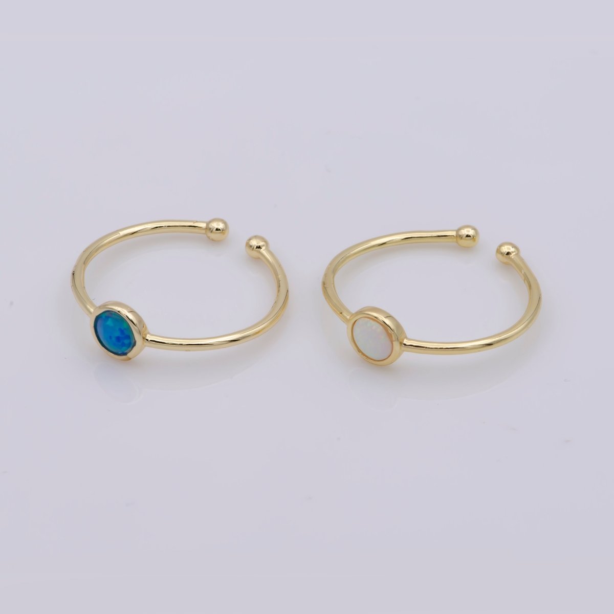 Dainty 18K Gold Filled Round Opal Stone Adjustable Ring, Blue Opal & White Opal Stacking Ring O524, O525 - DLUXCA