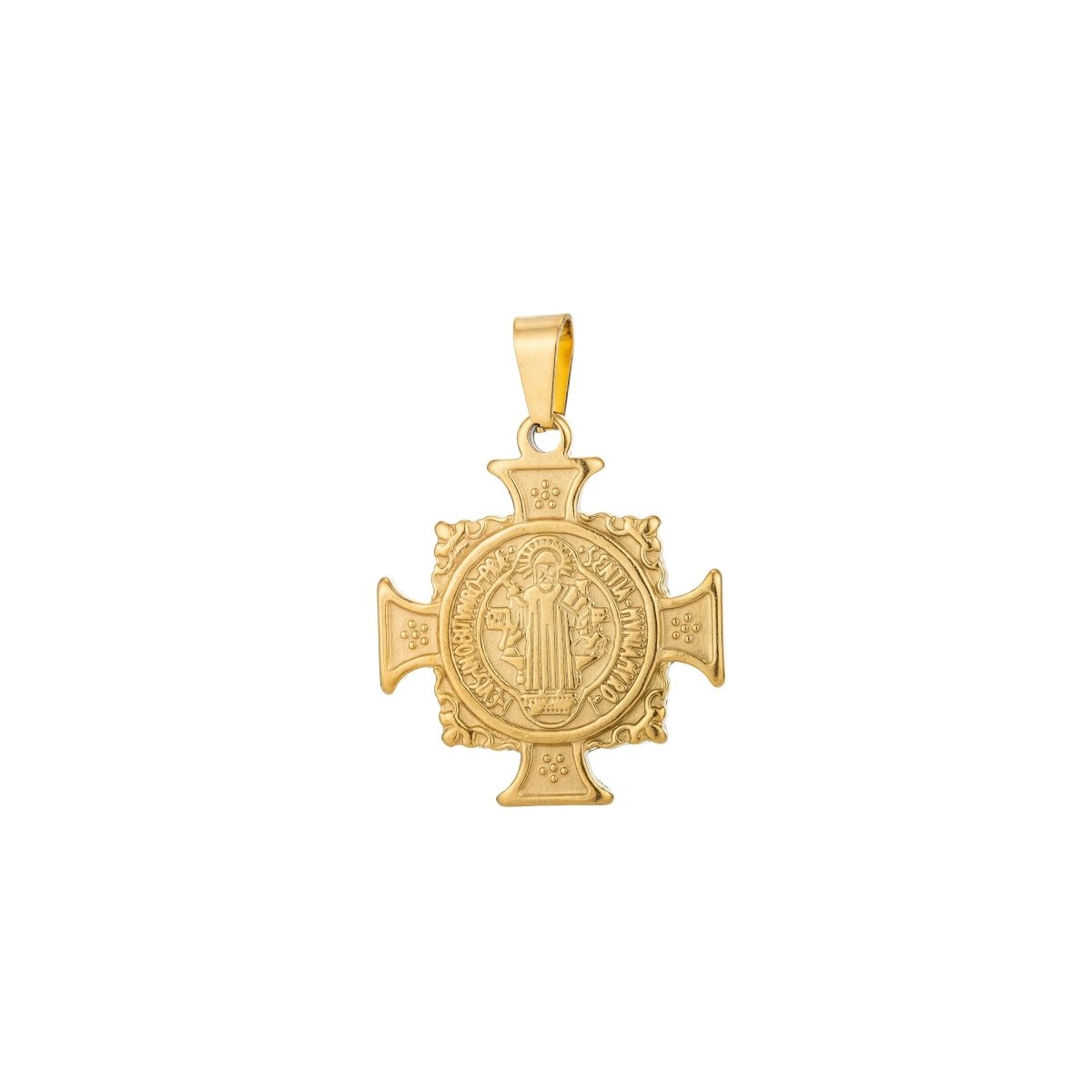 Dainty 18k Gold Filled Saint Benedict Cross Charm Medallion antiquity Pendant Double Sided for Necklace Jewelry Making J-554 J-608 - DLUXCA