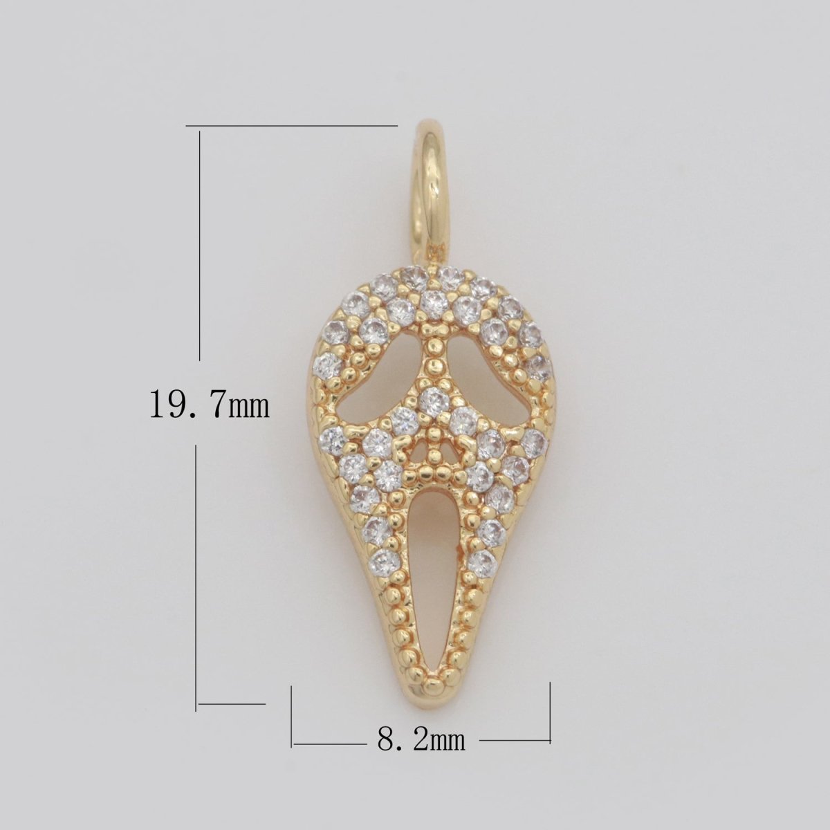 Dainty 18K Gold Filled Scream Mask Charm Micro Pave Skull Dia De Los Muertos Charm for Halloween Jewelry Inspired M-740 - DLUXCA