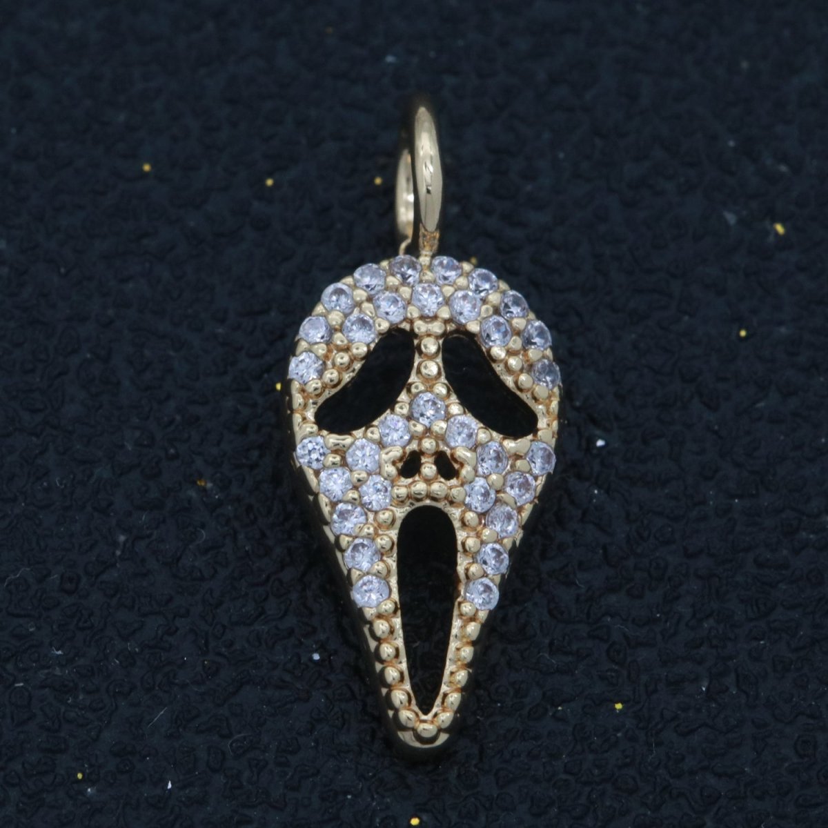 Dainty 18K Gold Filled Scream Mask Charm Micro Pave Skull Dia De Los Muertos Charm for Halloween Jewelry Inspired M-740 - DLUXCA