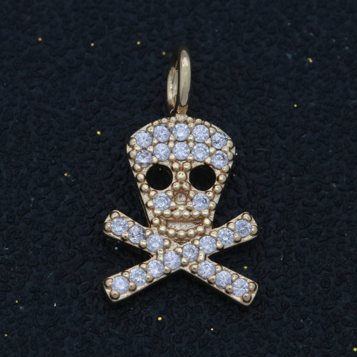 Dainty 18K Gold Filled Skull Charm Micro Pave Danger Skull Charm for Halloween Jewelry Inspired M-742 - DLUXCA