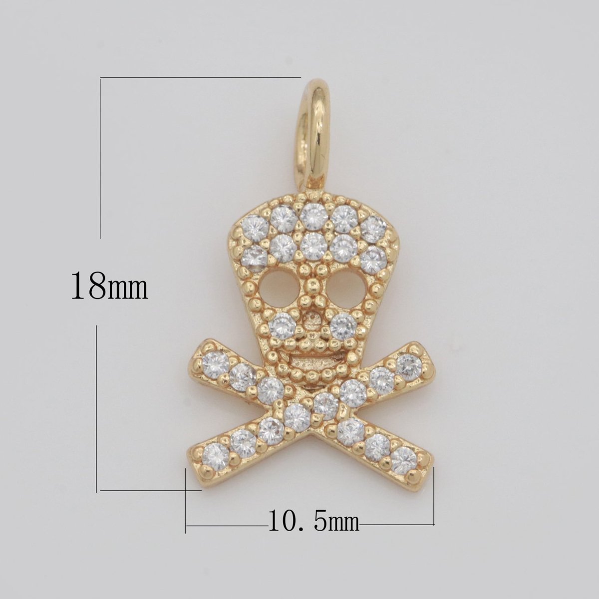 Dainty 18K Gold Filled Skull Charm Micro Pave Danger Skull Charm for Halloween Jewelry Inspired M-742 - DLUXCA