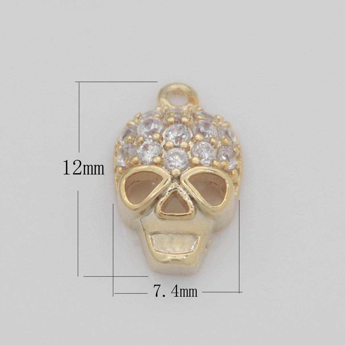 Dainty 18K Gold Filled Skull Charm Micro Pave Dia De Los Muertos Charm for Halloween Jewelry Inspired M-741 - DLUXCA