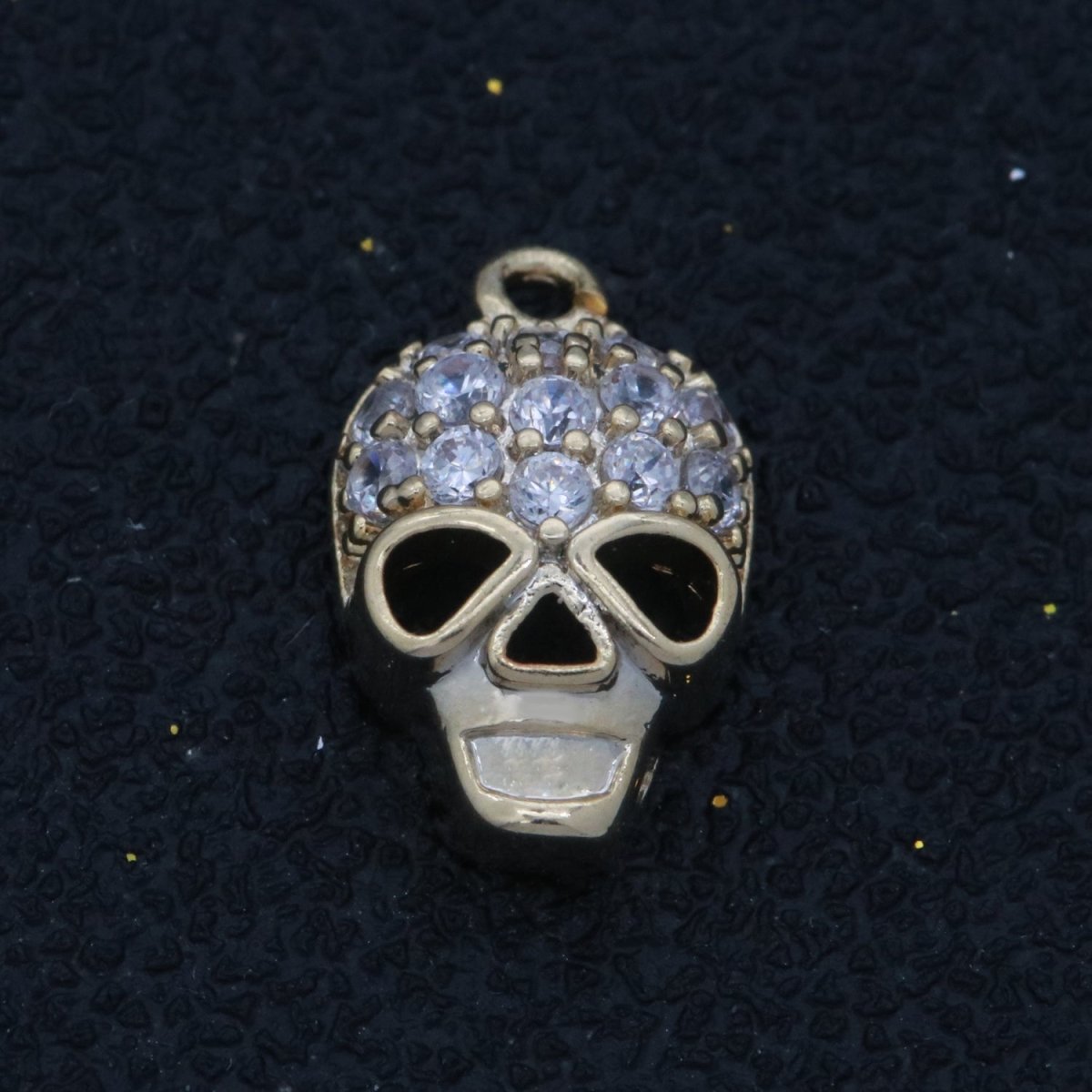 Dainty 18K Gold Filled Skull Charm Micro Pave Dia De Los Muertos Charm for Halloween Jewelry Inspired M-741 - DLUXCA