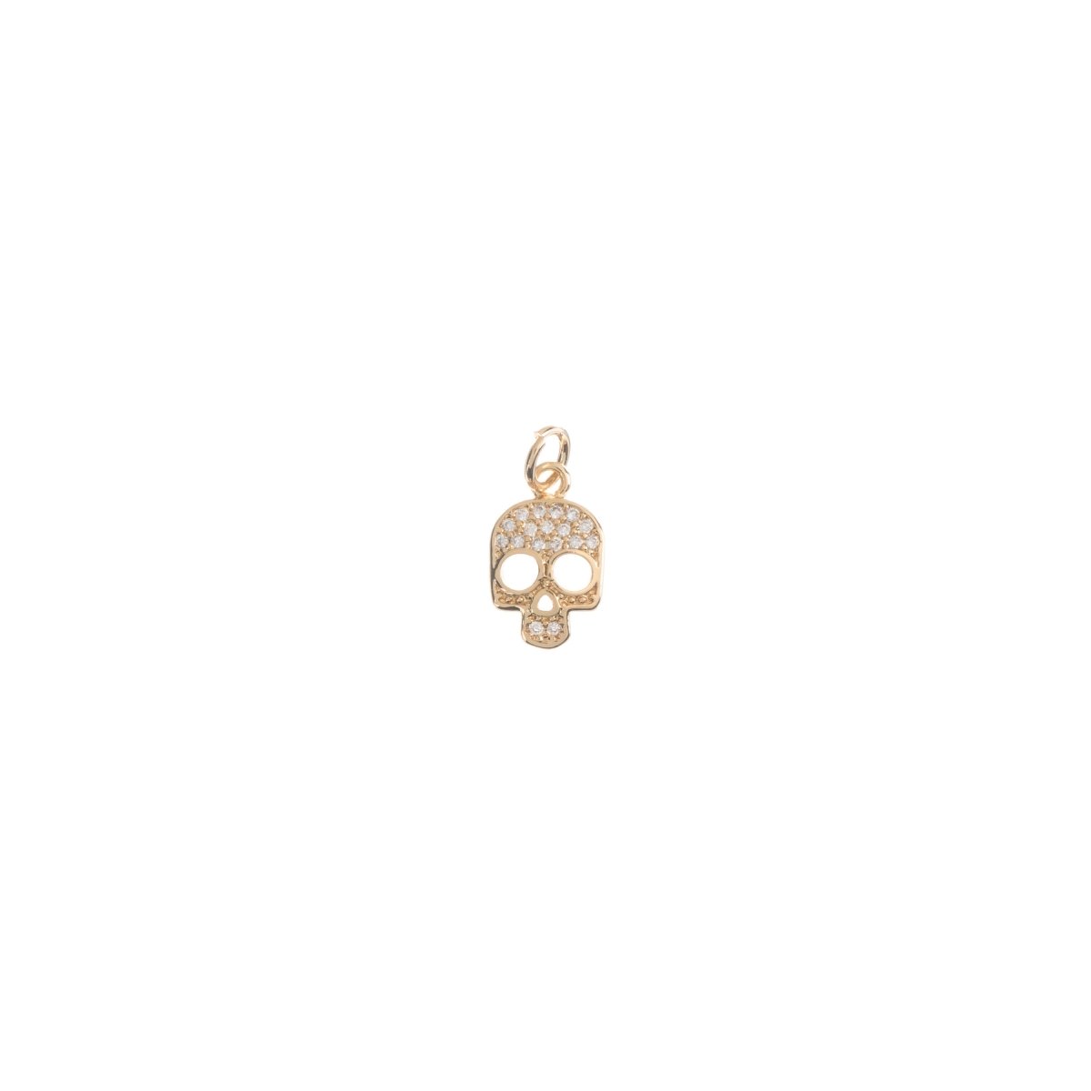 Dainty 18k Gold Filled Skull Human Bejeweled Skull, Bones, Cubic Zirconia Bracelet Charm, Necklace Pendant Huggie Earring Charm Supply C-210 - DLUXCA
