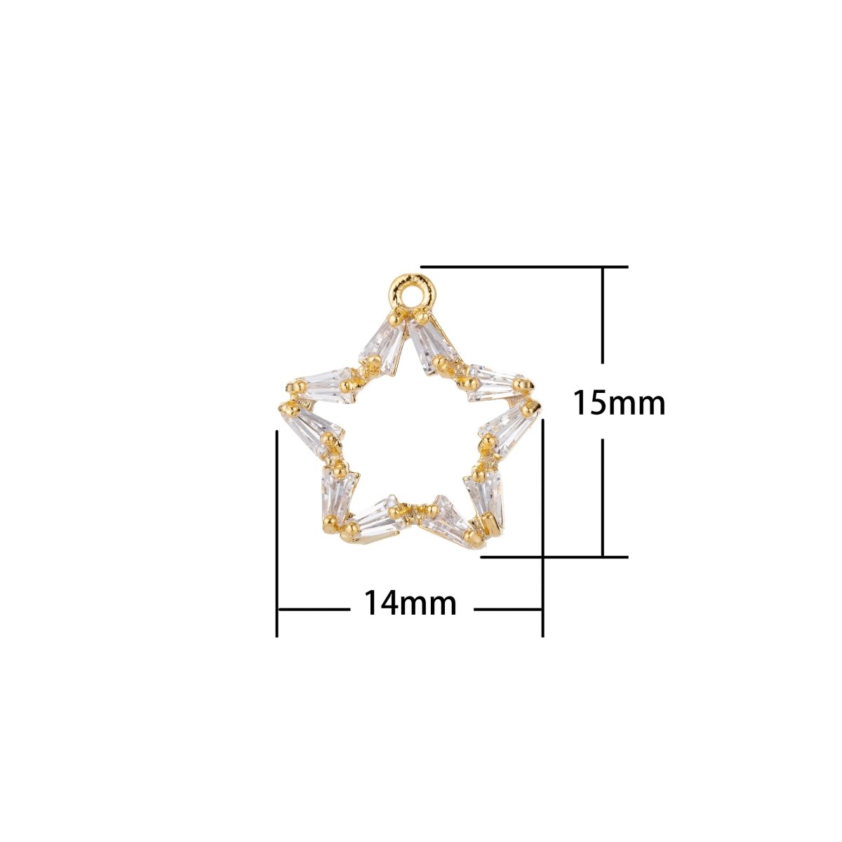 Dainty 18k Gold Filled Star Charm Tiny Charm in Baguette Star Shape Celestial Charm for Bracelet Necklace Earring MakingC-361 - DLUXCA