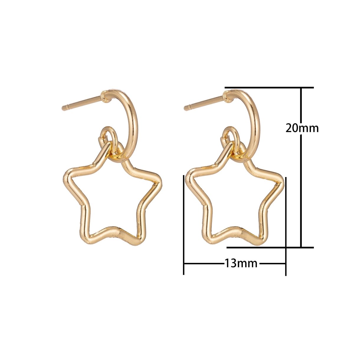 Dainty 18k Gold Filled Star Earrings, Celestial Earrings, Geometric Huggie Earring Making Supply Findings for Jewelry Making Supplies K-027 - DLUXCA