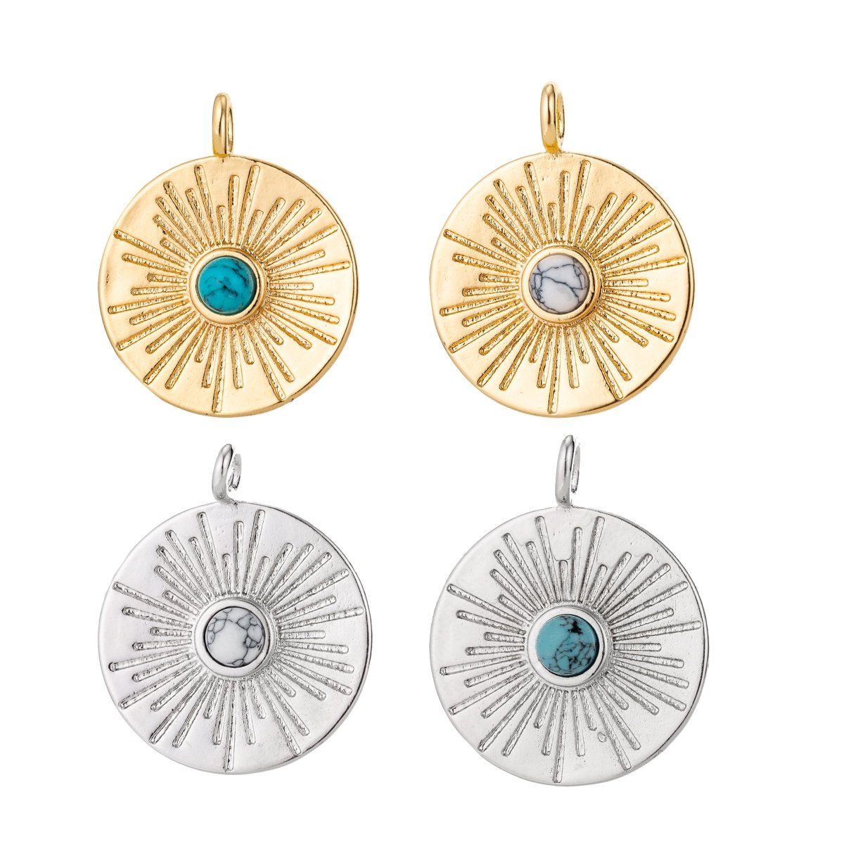 Dainty 18K Gold Filled / White Gold Sun Sunburst Coin Charm Turquoise / White Howlite Charm for Earring Necklace Jewelry Making Supplies C-271 C-272 C-303 D-778 - DLUXCA