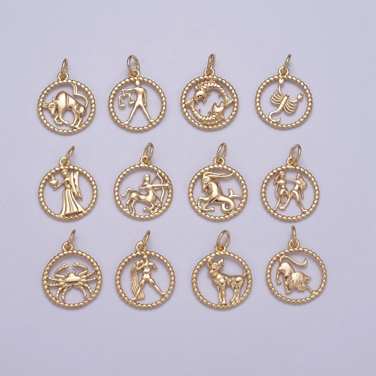 Dainty 18K Gold Filled Zodiac Horoscope Open Rope Edge Coin Charm | A-863-A-875 - DLUXCA