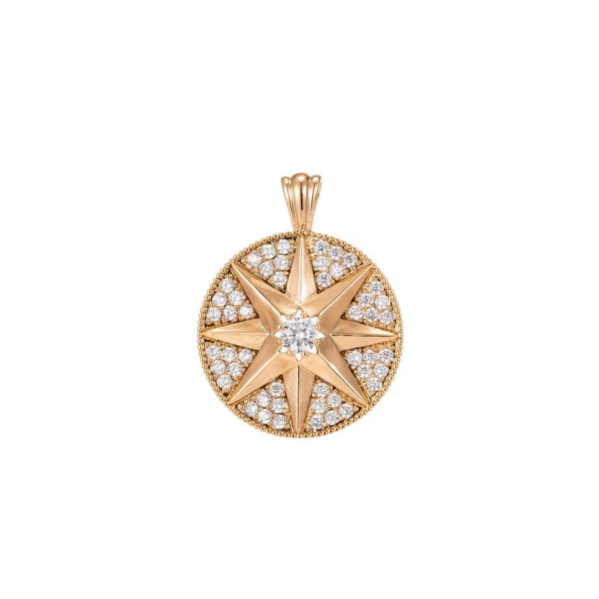 Dainty 18KGold Filled Star Burst Disc Pendant North Star Gold Micro Pave Star Charm Cubic Star Pendant Gold Star Silver Star Medallion, C-640 - DLUXCA