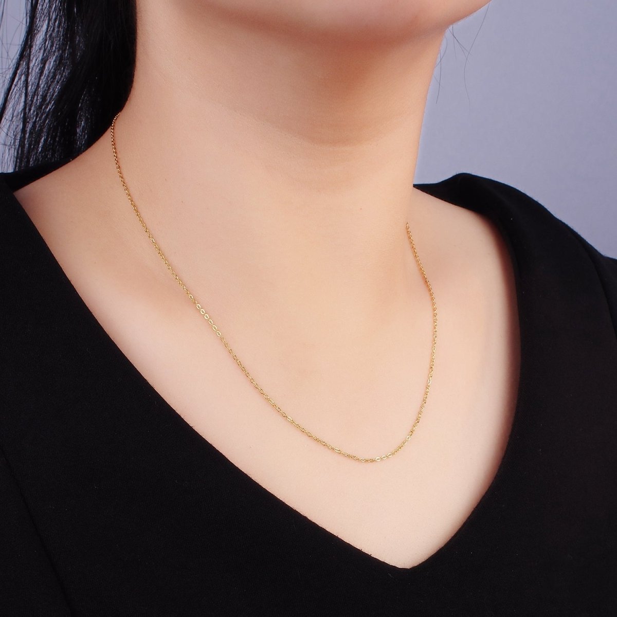 Dainty 1mm Gold Cable Chain Necklace 16 inch+ 2 inch extender long | WA-2417 - DLUXCA