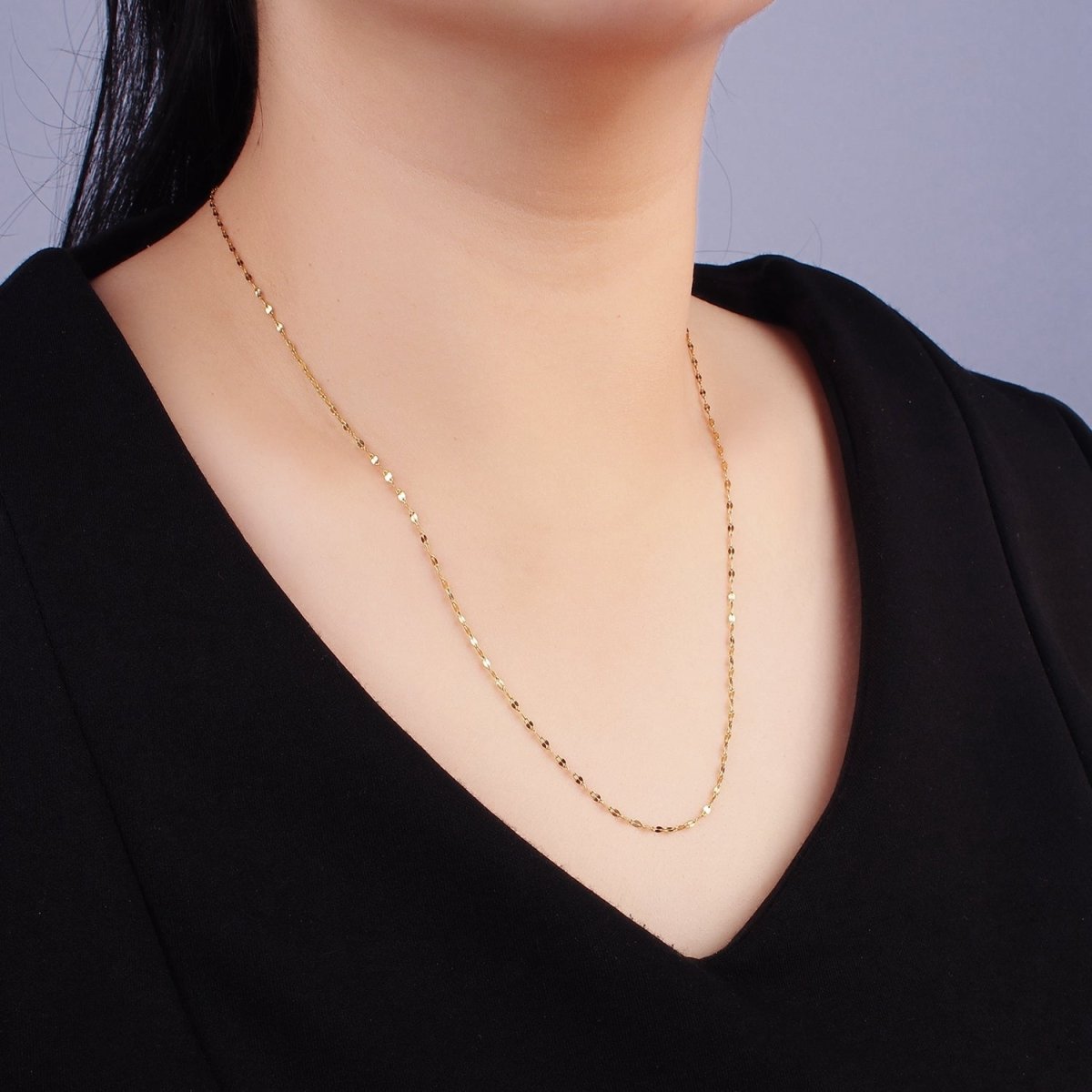 Dainty 1mm Gold Dapped Cable Chain Necklace 20.6 inch long | WA-2421 - DLUXCA