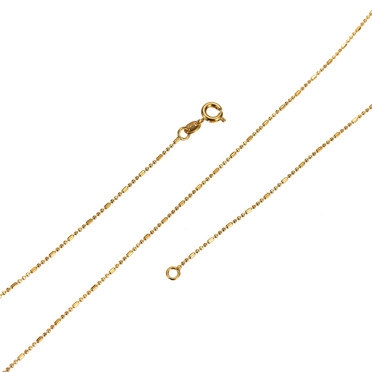 Dainty 24K Gold Filled 1mm Bead Chain Necklace in 18 inch Length Finished Ball Chain Ready to Wear with Spring Clasp Chain Replacement | CN-444 Clearance Pricing - DLUXCA