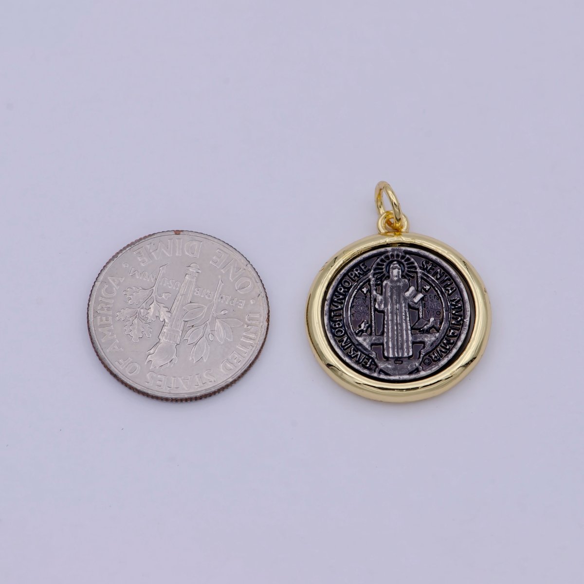 Dainty 24k Gold Filled Coin Saint Benedict Charm Religious Medallion Bracelet Necklace Pendant Earring Findings for Jewelry Making E-123 - DLUXCA