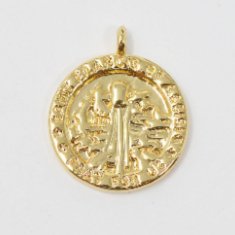Dainty 24k Gold Filled Coin Saint Francis of Assisi Charm Religious Medallion Bracelet Necklace Pendant Earring Findings for Jewelry Making,E-118 - DLUXCA