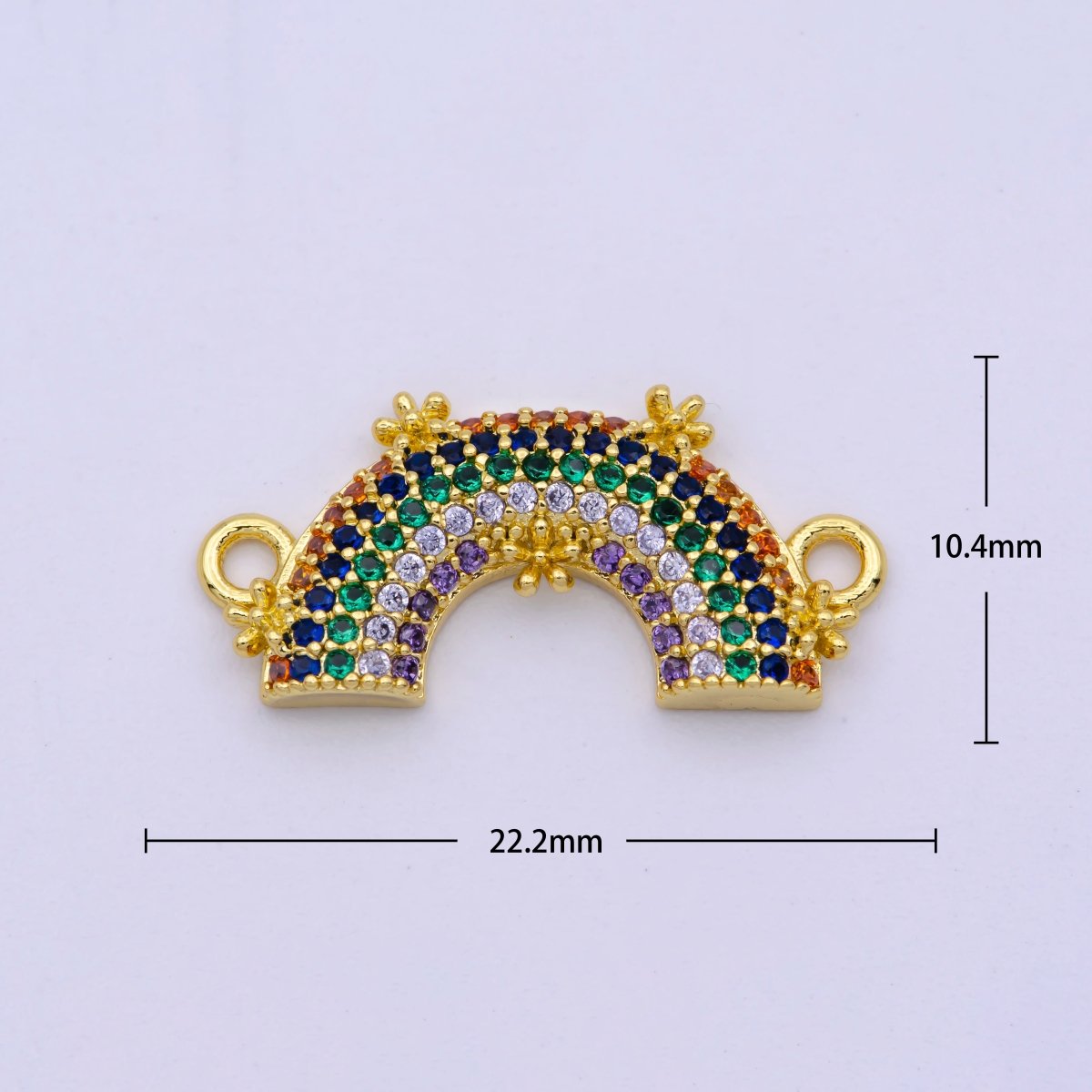 Dainty 24K Gold Filled Colorful Cz Gold Rainbow Charm Connector for Necklace Component N-067 - DLUXCA