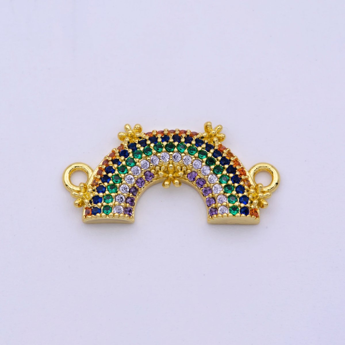 Dainty 24K Gold Filled Colorful Cz Gold Rainbow Charm Connector for Necklace Component N-067 - DLUXCA
