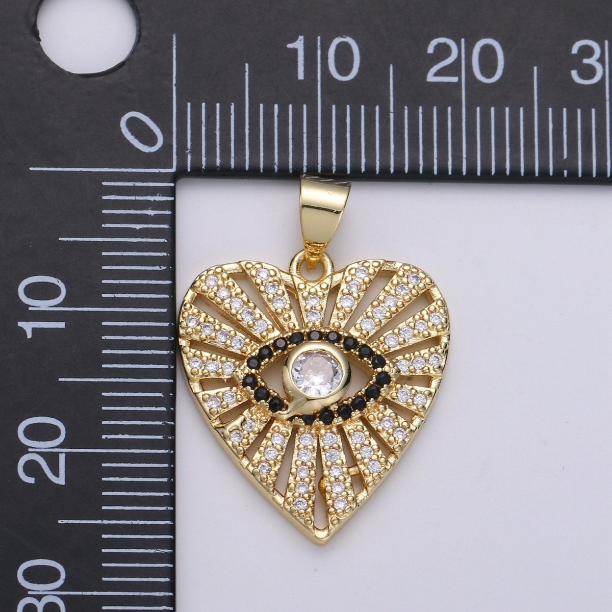 Dainty 24k Gold Filled Evil Eye Charm - Gold Heart SunBurst Charm, Amulet pendant, Protection Jewelry for Necklace Bracelet Component I-860 I-861 - DLUXCA