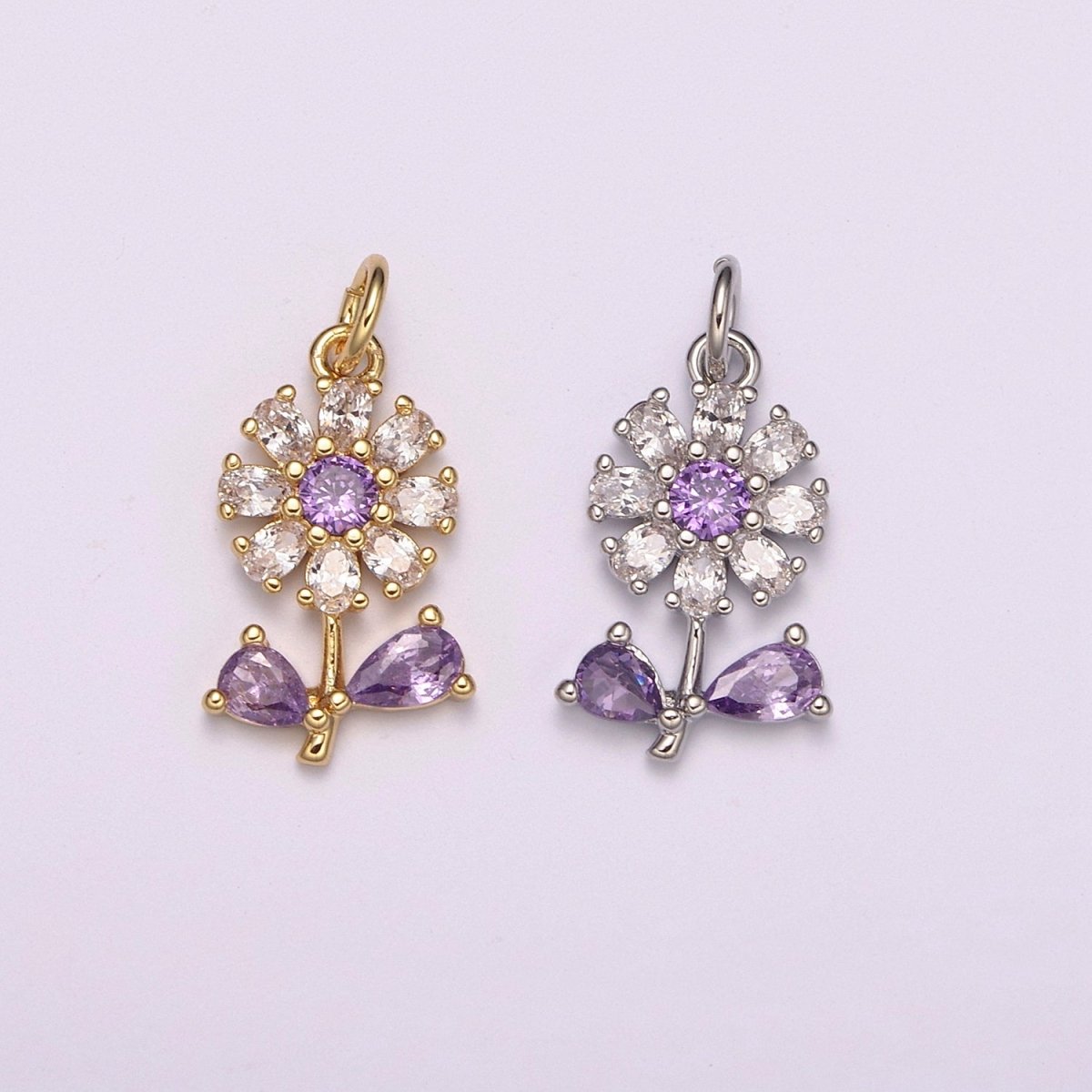 Dainty 24k Gold Filled Flower Charm Purple Daisy Flower Charm for necklace bracelet earring M-934 M-935 - DLUXCA