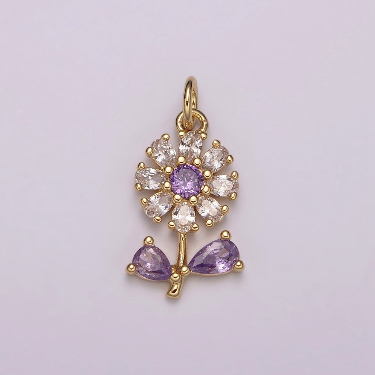 Dainty 24k Gold Filled Flower Charm Purple Daisy Flower Charm for necklace bracelet earring M-934 M-935 - DLUXCA