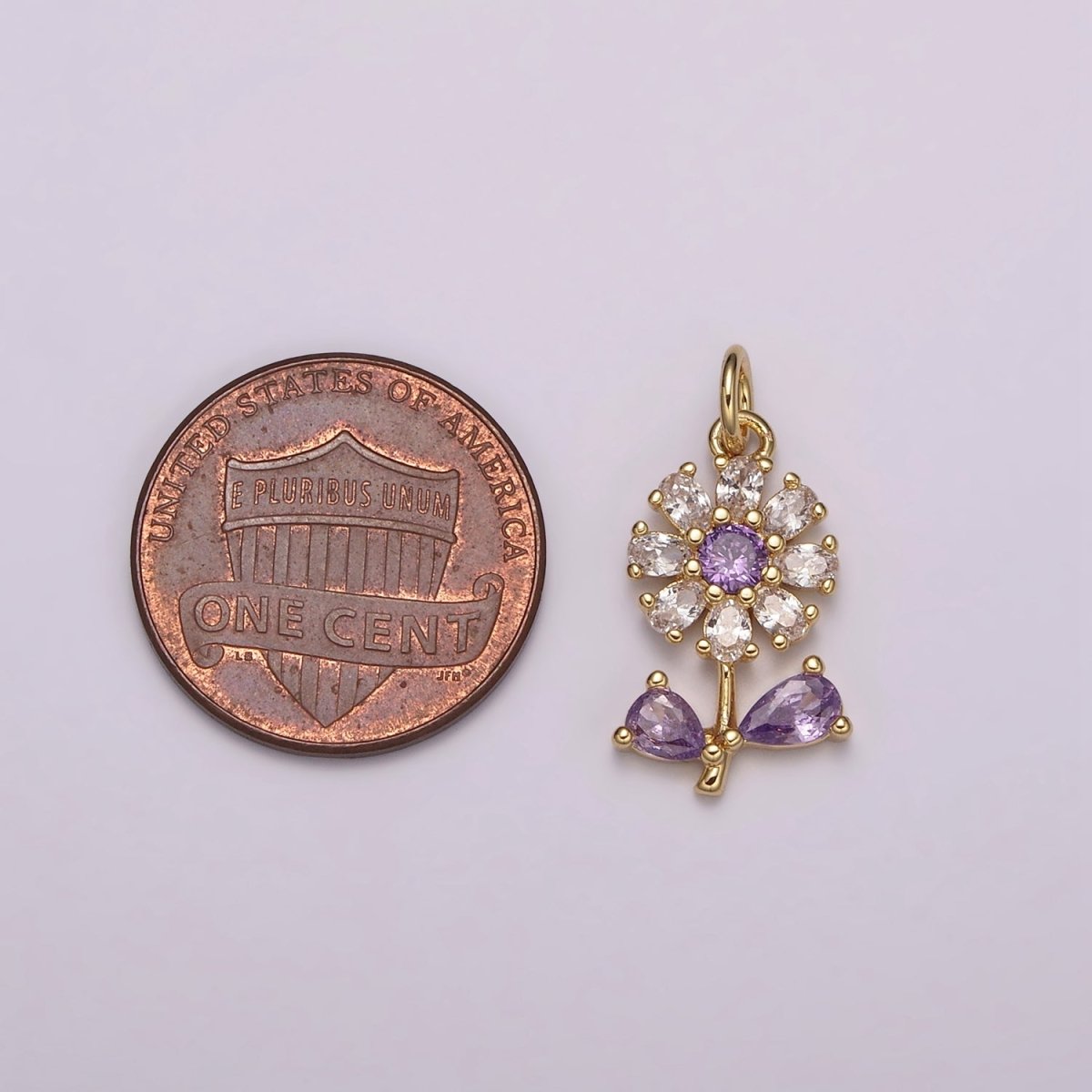 Dainty 24k Gold Filled Flower Charm Purple Daisy Flower Charm for necklace bracelet earring M-934 M-935 - DLUXCA