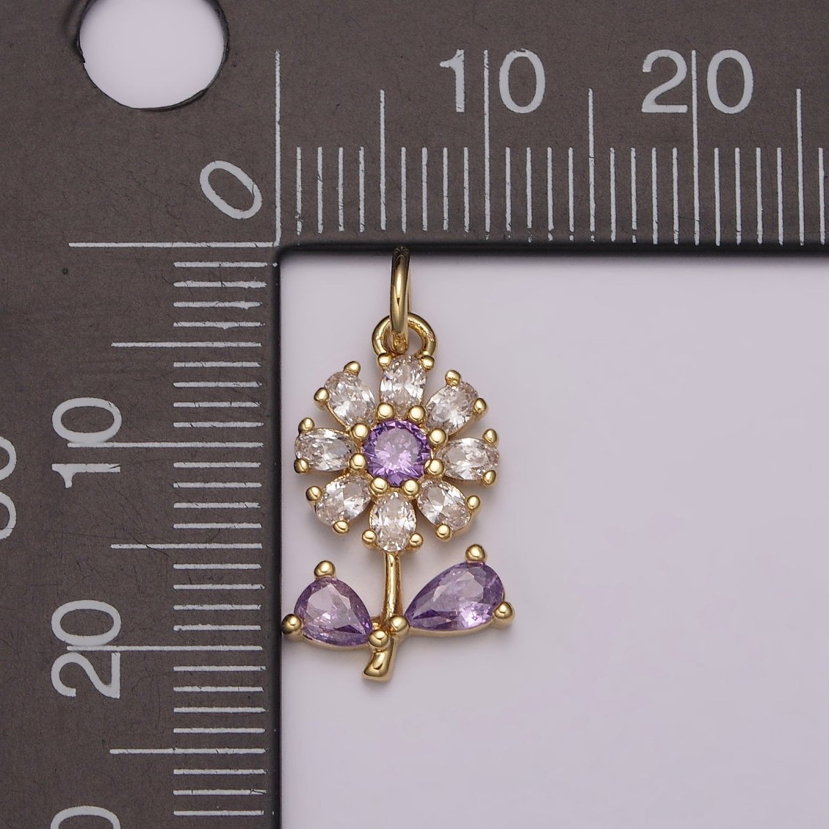 Dainty 24k Gold Filled Flower Charm Purple Daisy Flower Charm for necklace bracelet earring M-934 M-935 - DLUXCA