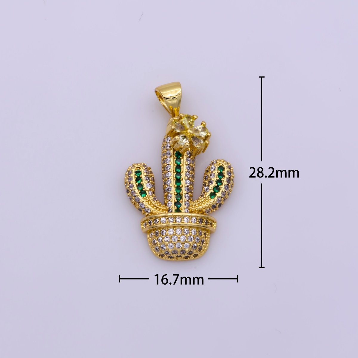 Dainty 24K Gold Filled Micro Paved CZ Green Cactus Succulents Potted Plant Pendant | N-1346 - DLUXCA