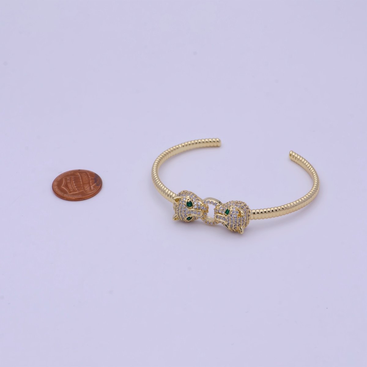 Dainty 24K Gold Filled Panther Bangle Bracelet Micro Pave Leopard Bracelet | WA-1021 Clearance Pricing - DLUXCA