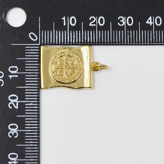 Dainty 24k Gold Filled Scroll Charm Saint Benedict Charm Medallion for Bracelet Necklace Pendant Religious Jewelry Making Supply E-119 - DLUXCA
