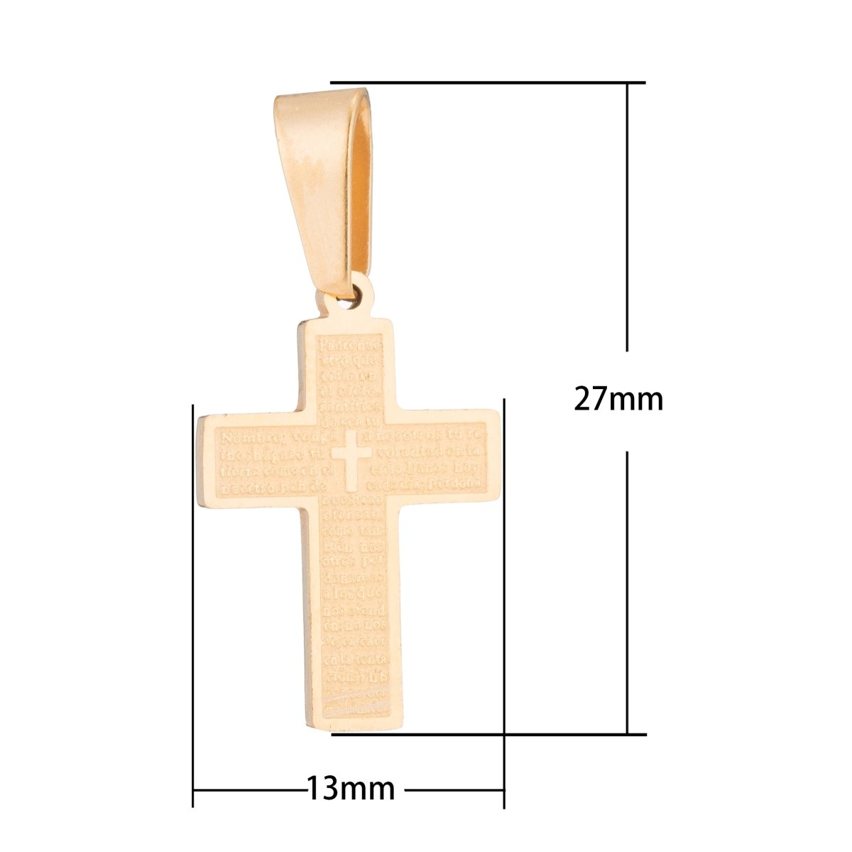 Dainty 24k Gold Filled Spanish Lord's Prayer Charm Cross Pendant for Religious Jewelry Making Supply J-439 - DLUXCA