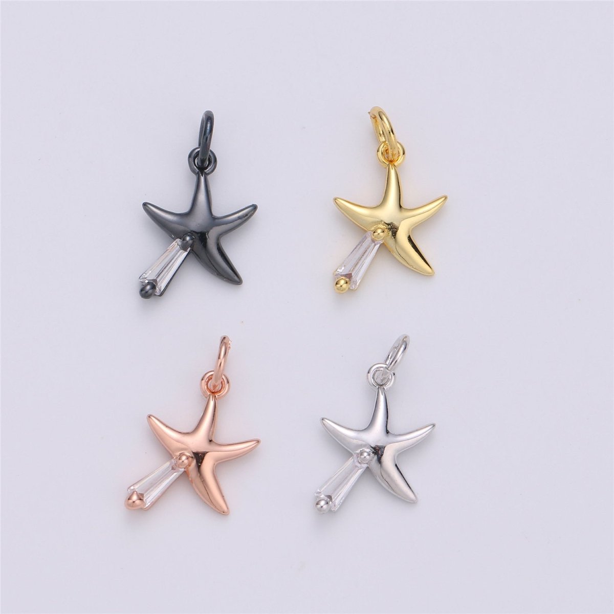 Dainty 24K Gold Filled Star charm 14x9mm CZ Cubic Black Silver Rose Gold Star Fish Pendant Celestial Jewelry Minimalist charm, D-003 TO D-006 - DLUXCA