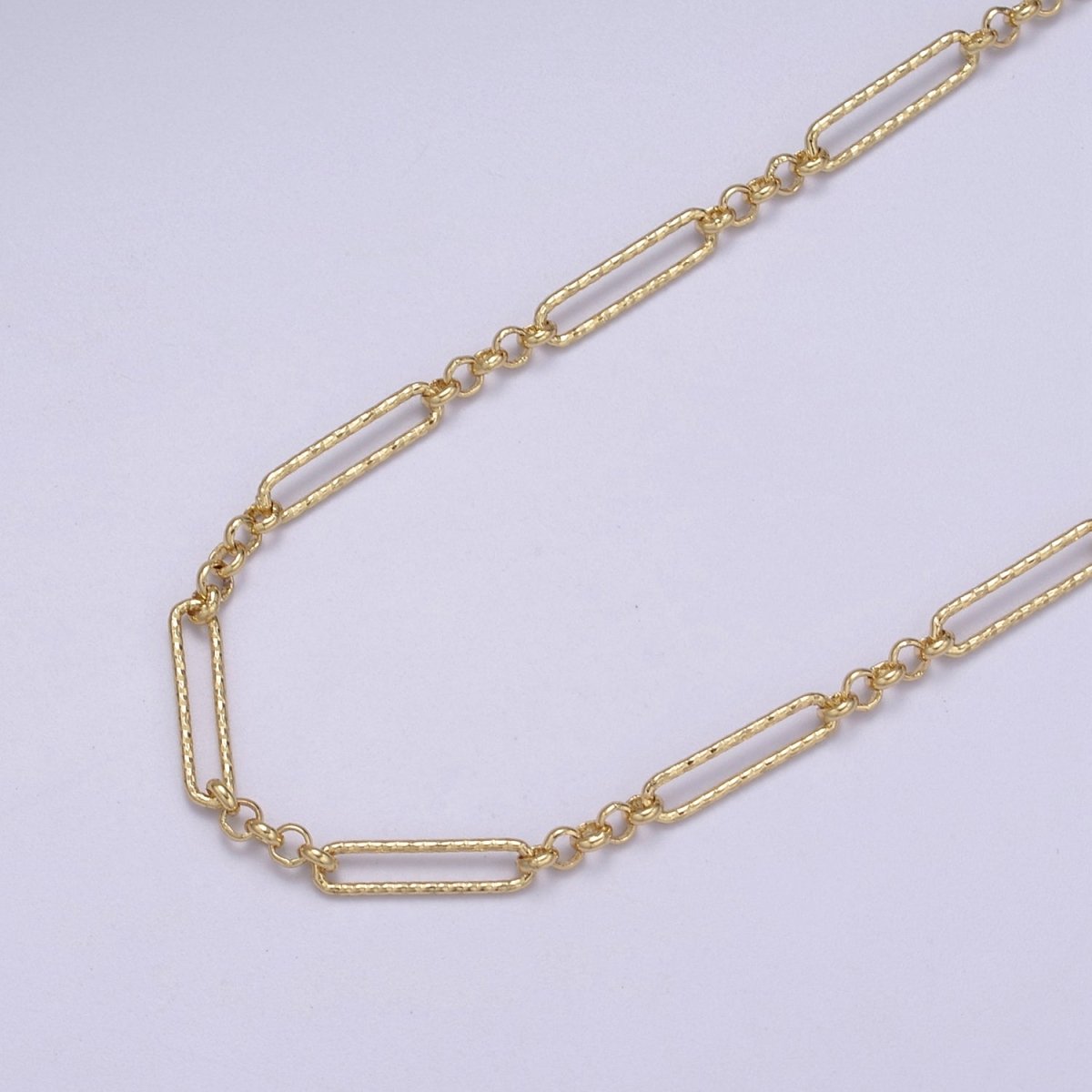 Dainty 24K Gold Filled Unique Chain, Textured 13X3mm Paper Clip Chain with 2.5mm Rolo Link, Unfinished Chain For Jewelry Making | ROLL-655 Clearance Pricing - DLUXCA
