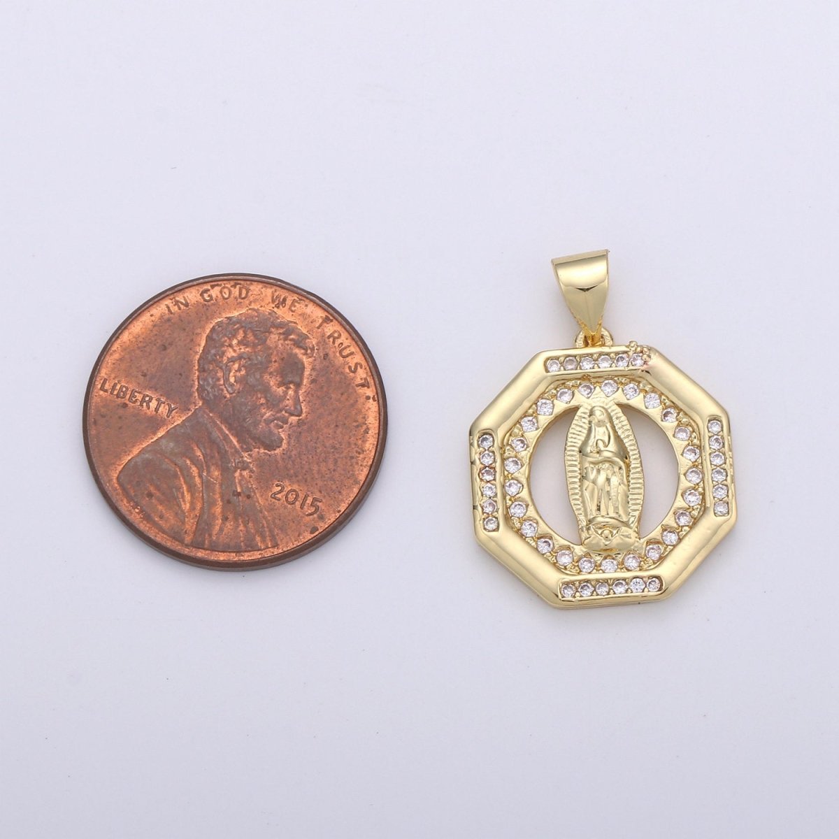 Dainty 24k Gold Filled Virgin Mary Medallion Necklace Octagon Virgin Mary Pendant for Religious Necklace Lady Guadalupe Charm 23x18mm, D-083 - DLUXCA